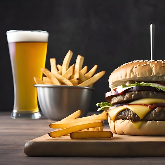 Un burger grillé accompagné de frites