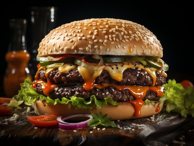 Burger avec des ingrédients délicieux et un peu de sauce