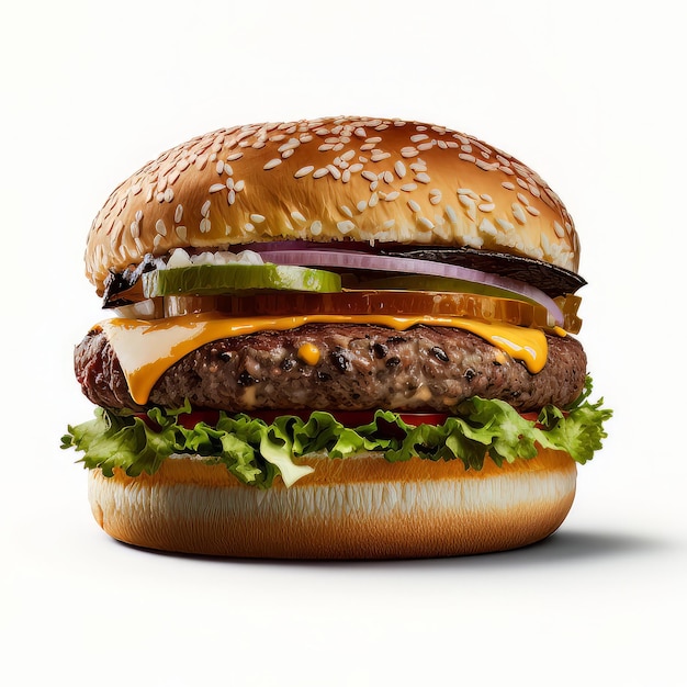 Burger isolé sur fond blanc Illustration AI Générative