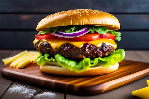 Burger maison frais et savoureux sur table en bois