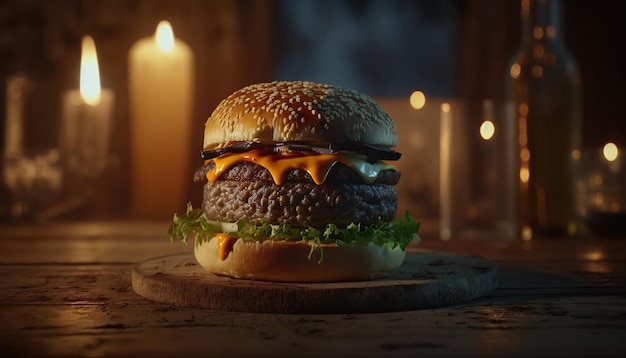 Burger massif à double empilement avec cornichons, laitue et tomate