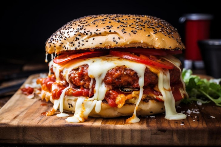 Photo burger avec de la mozzarella et des pepperoni