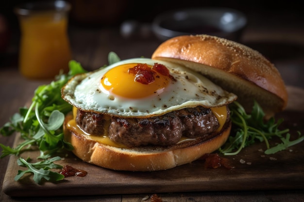 Burger avec œuf et grosse côtelette créé avec la technologie Generative AI