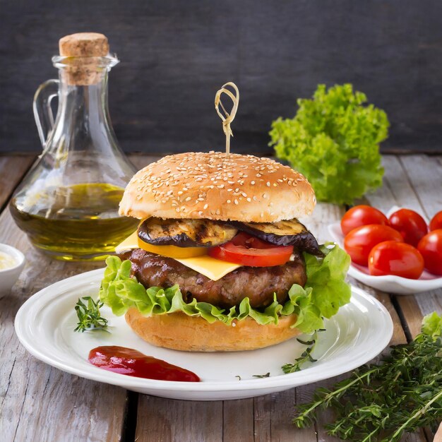 Burger Paradise Cotelet aromatique chaud avec laitue croustillante et légumes