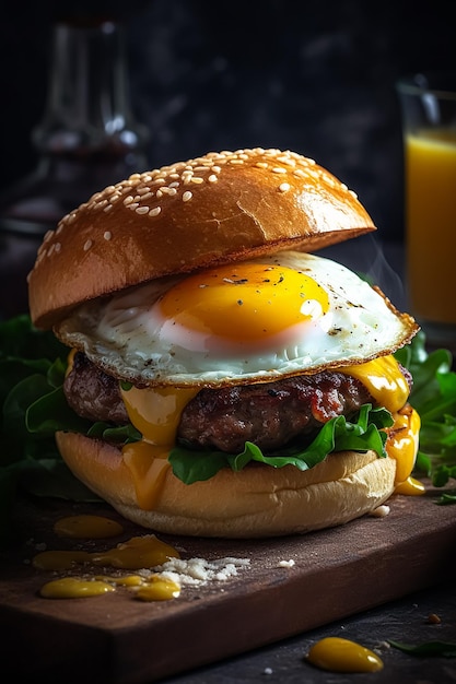 Burger petit-déjeuner sur un petit pain AI générative