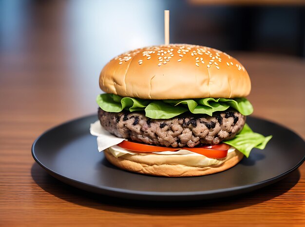 Photo burger réaliste restaurant confortable éclairage chaleureux highdetail
