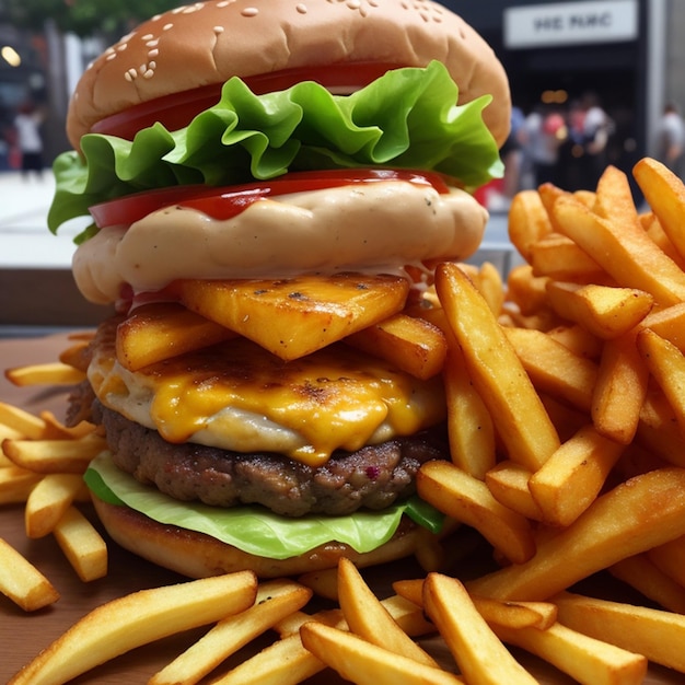 Photo burger de rue avec des frites