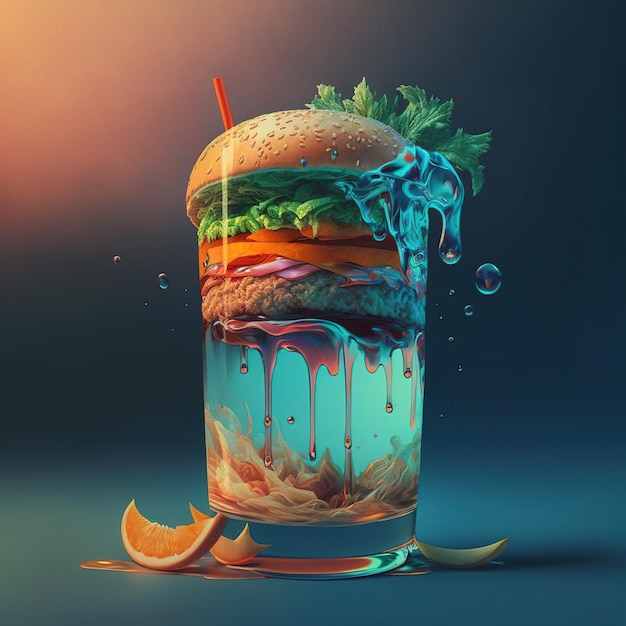 burger s'adapter à l'intérieur d'une illustration de concept de verre