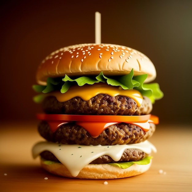 Burger savoureux dans un restaurant sur un arrière-plan flou AI générative