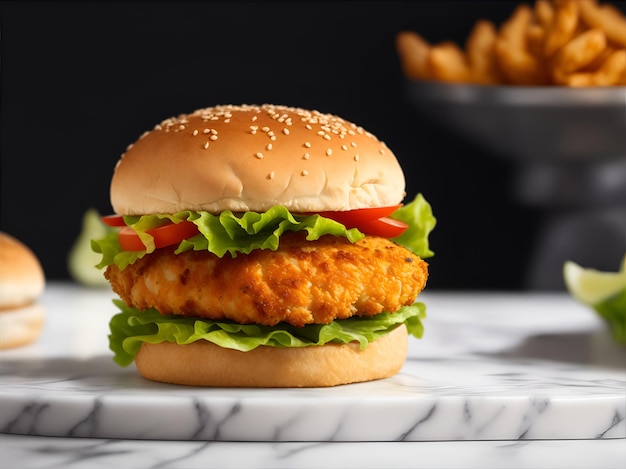 Burger sur table avec atmosphère de café généré par l'IA