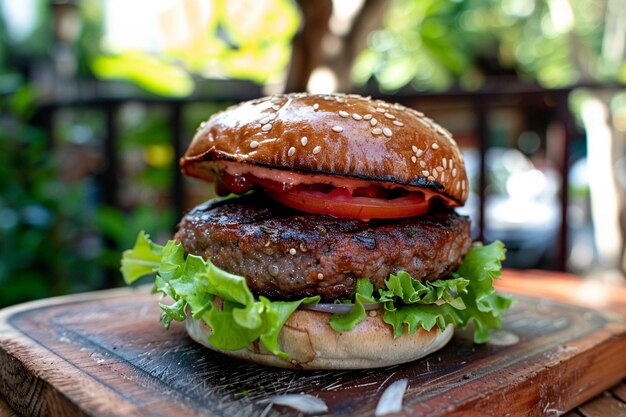 Photo burger végétalien au quinoa et aux haricots noirs