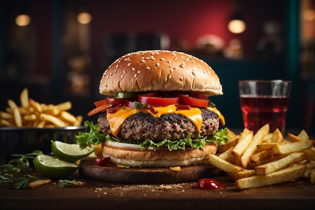 burger de viande avec frites