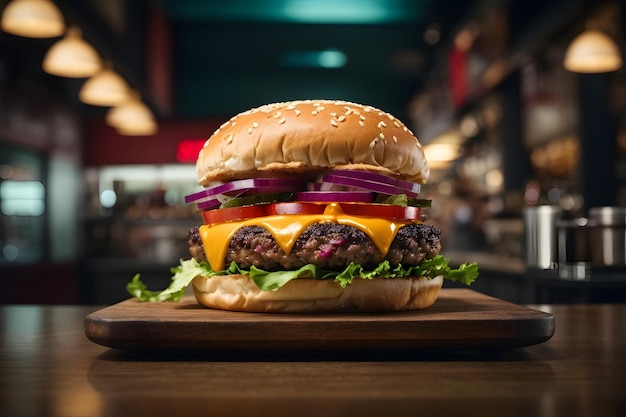 Burger vue de face sur un stand