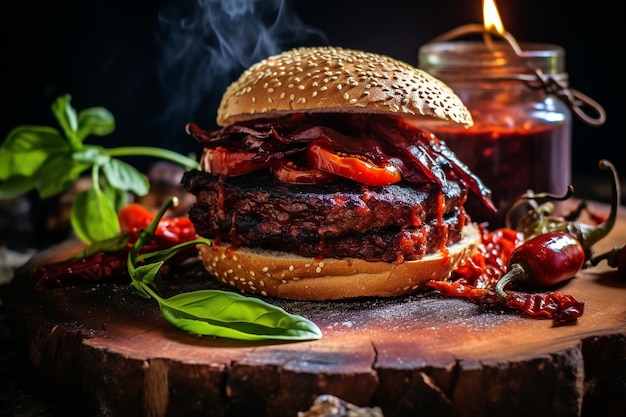 Photo burgers au barbecue avec tomates séchées au soleil et basilic