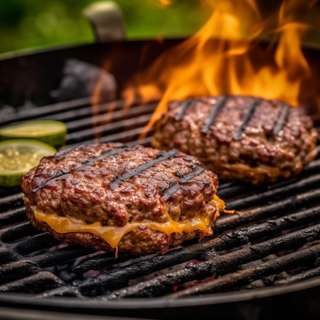 Burgers de bœuf haché farcis de fromage cheddar fort