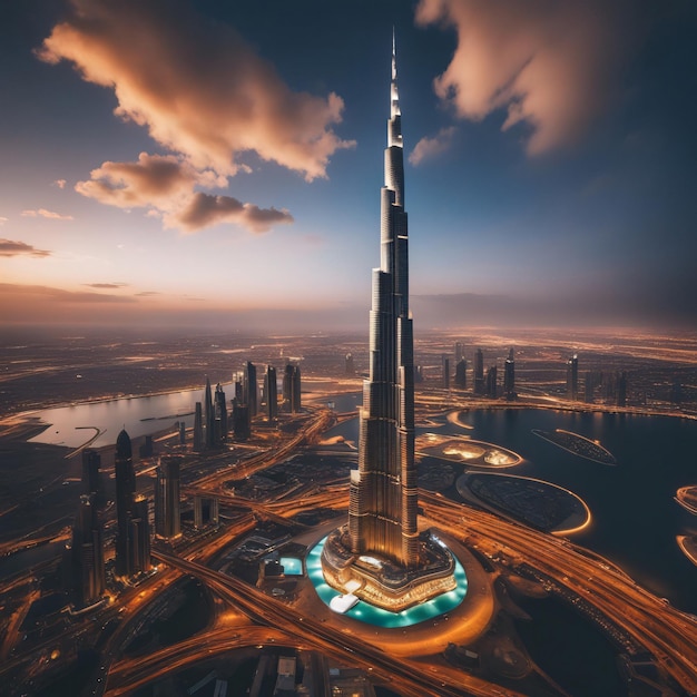 Burj Khalifa et le centre-ville de Dubaï au crépuscule Émirats arabes unis