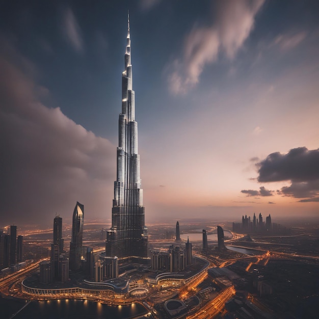 Burj Khalifa et le centre-ville de Dubaï au crépuscule Émirats arabes unis