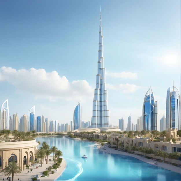 Le Burj Khalifa à Dubaï, le plus haut bâtiment du monde, s'élève majestueusement au-dessus du ciel de la ville.