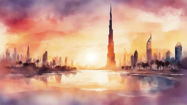 le burj khalifa en peinture à l'aquarelle