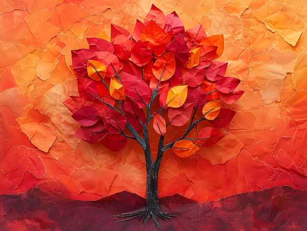 Burning Bush avec une texture de papier tissu froissé Illustration de couleur de papier Décor d'arrière-plan à la mode