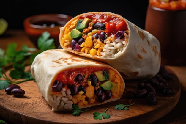 Burrito Coloré Avec Des Haricots De Riz Et De La Salsa Épicée Generative AI