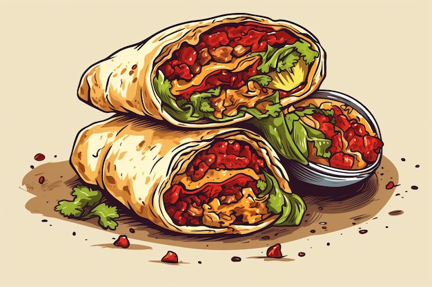 Burrito mexicain dessiné à la main