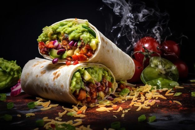 Un burrito végétarien avec guacamole et salsa