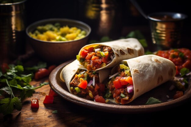 Burrito végétarien avec de la salsa fraîche