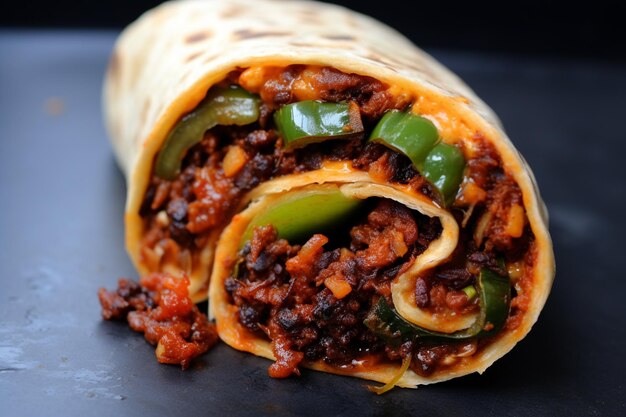 Un burrito avec de la viande et des légumes