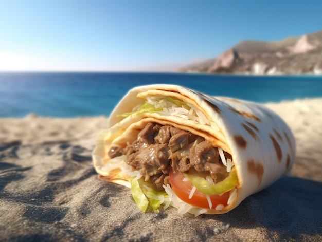 Un burrito avec vue sur l'océan et l'océan en arrière-plan