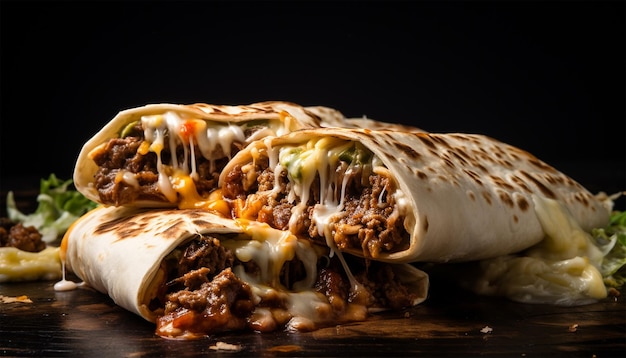 Burritos enveloppés de bœuf et de légumes sur un fond clair Bœuf burrito nourriture mexicaine Délicace