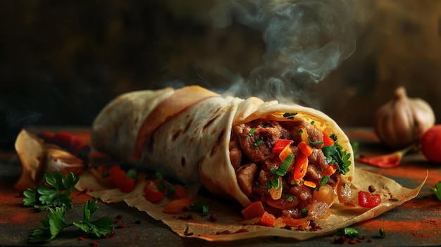 burritos avec de la viande, des légumes et de l'ail shawarma kebab