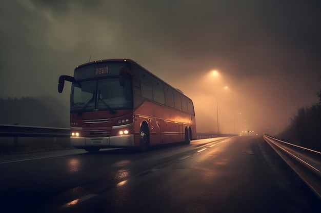 Bus sur l'autoroute la nuit