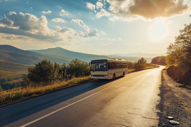 Bus blanc sur l'autoroute de la campagne