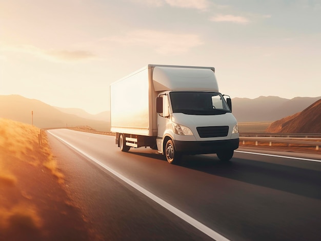 Bus de camion blanc conduisant sur le transport routier logistique transport véhicule générative ai