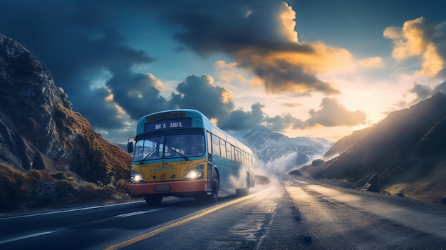 Bus circulant sur la route asphaltée