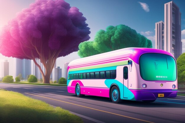 Bus dans la ville futuriste