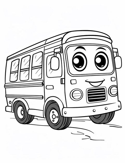 Photo un bus de dessin animé avec de grands yeux et de grands yeux conduisant dans la rue générative ai