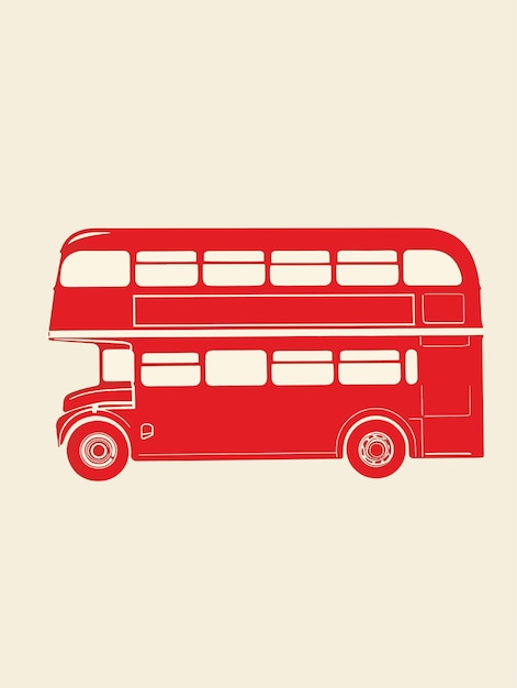 Photo bus à deux étages vintage rouge minimaliste sur fond blanc illustration de style simple d'impression à l'écran