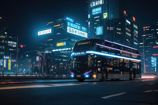 Un bus électrique futuriste descend la rue