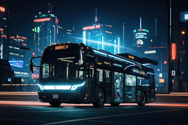 Un bus électrique futuriste descend la rue