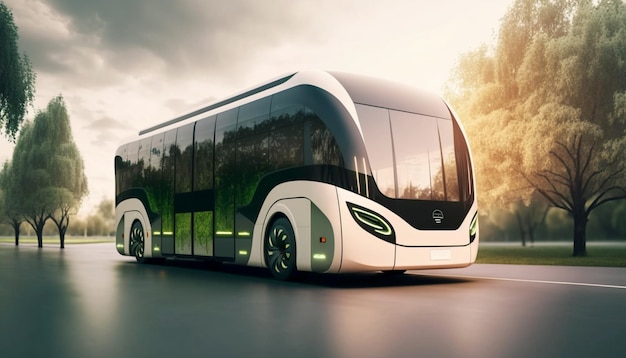 Bus futuriste royaliste, voiture électrique du futur, IA générative