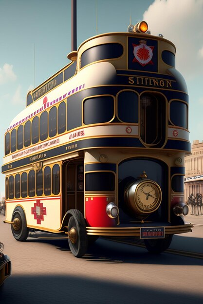 Photo un bus à impériale avec le mot assis sur le dessus.