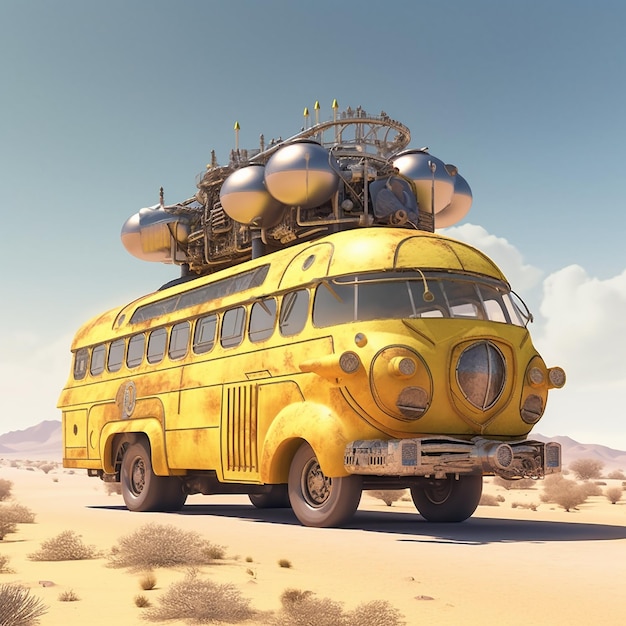 Un bus jaune avec le mot "bus" sur le dessus.