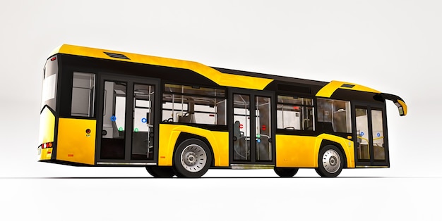 Bus jaune urbain moyen sur fond blanc. rendu 3D.