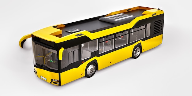 Bus jaune urbain moyen sur fond blanc. rendu 3D.