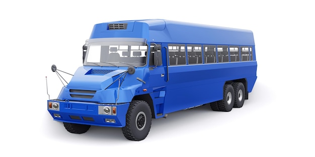 Bus pour transporter les travailleurs vers les zones difficiles d'accès. Illustration 3D.