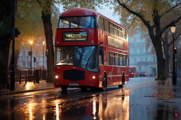 Bus rouge dans la rue de Londres Generative AI