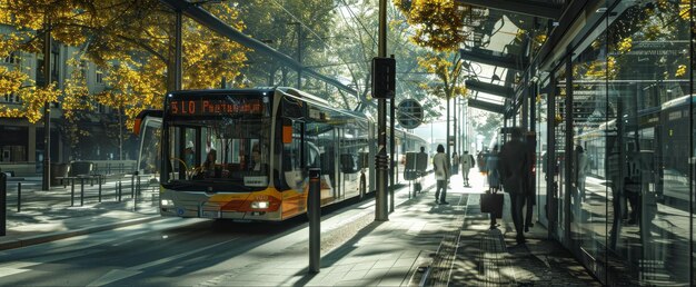 bus de transport public dans une rue de la ville IA générative