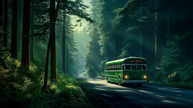 Le bus traverse la forêt avec une IA générative.